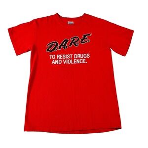 Vintage Gildan‎ Mens D.A.R.E. Graphic T-Shirt Short Sleeve Crew Neck Red Size S